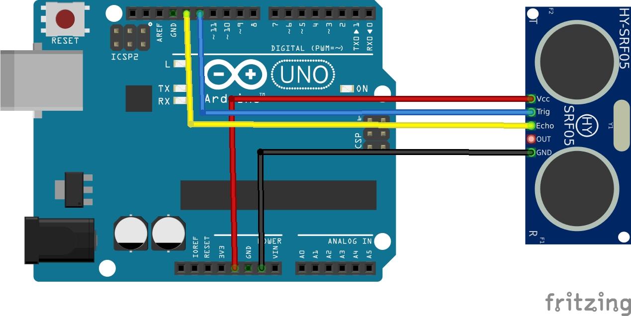 Arduino Uno and HY-SRF05 ultrasonic sensor example